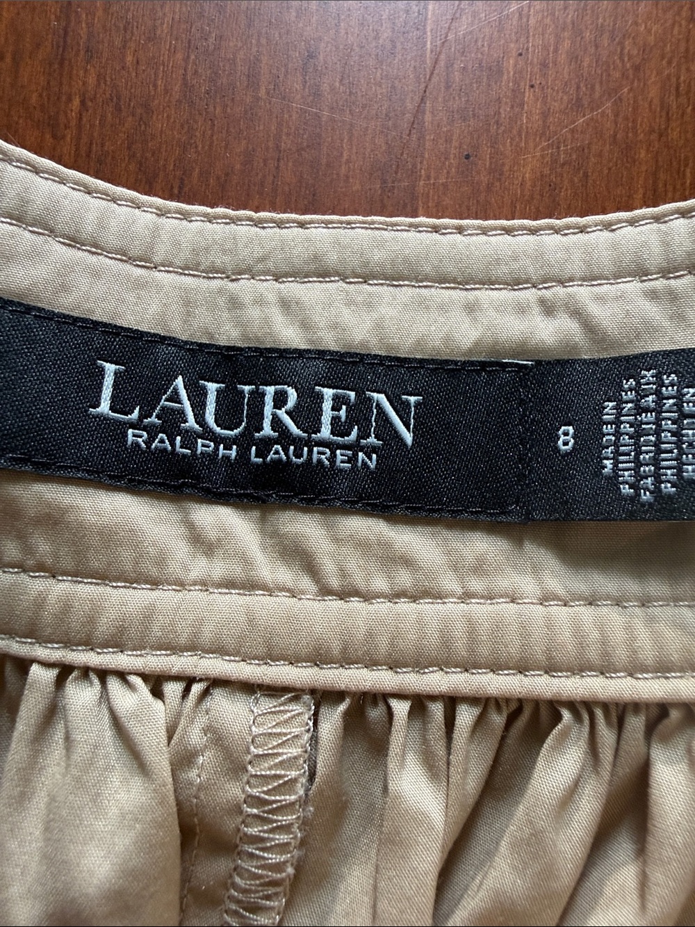 Lauren Ralph Lauren Tan Gathered Button Up Full Midi Skirt Sz 8 - Picture 5 of 8